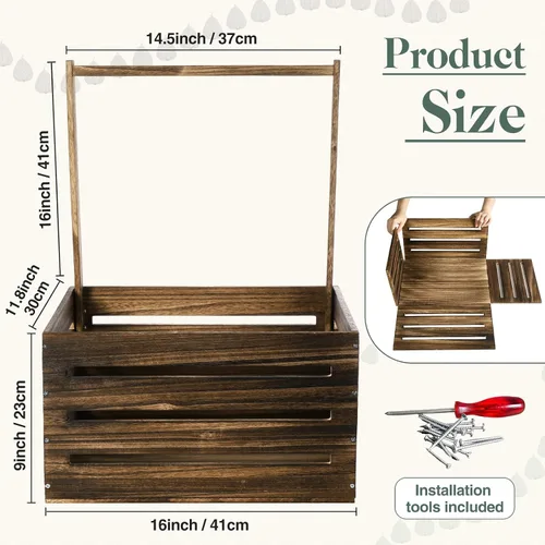 Miniatura 3 de Suzile Caja de madera para baby shower, cesta de madera para regalos con asa, ropa de niño y niña, caja de almacenamiento para revelación de género