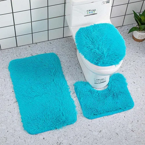 Miniatura 29 de Juego de 3 tapetes de baño para baño, suaves, antideslizantes, suaves, en forma de U, tapete para inodoro, tapete de baño y tapa de inodoro