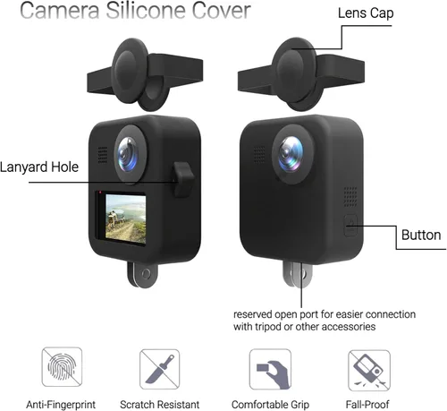 Miniatura 2 de Cuerpo de cámara de silicona y cubierta de lente, funda de silicona suave, cordón ajustable, para Max, negro