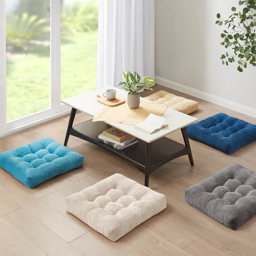 Miniatura 71 de Juego de 2 almohadas de suelo de meditación, almohadas cuadradas grandes para adultos, cojín de pana copetuda para sala de estar de tatami, gris, 22