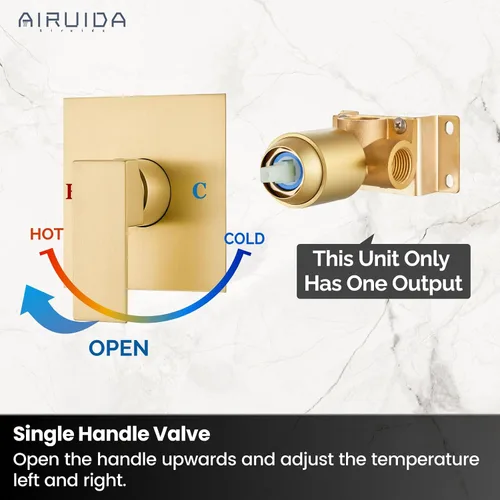 Miniatura 7 de Airuida Kit de Acabado de Válvula de Ducha de Una Sola Manija – Válvula de Instalación Empotrada de Latón para Montaje en Pared con Conexión