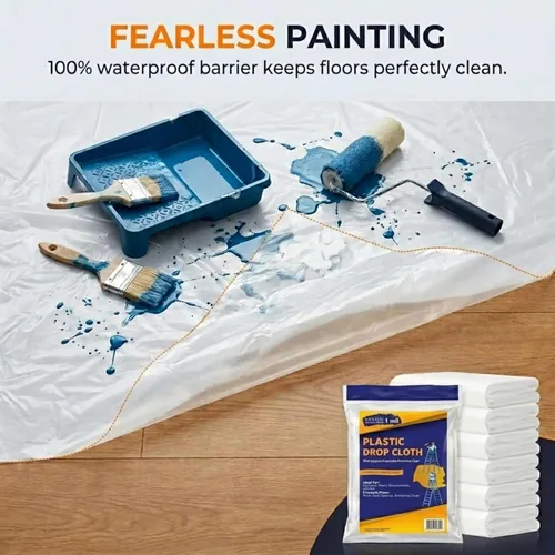 Miniatura 2 de Láminas de plástico para pintores, paños de plástico para pintar, lona de tela de gota de pintura de 9 x 12 pies, cubierta de lona de plástico 3