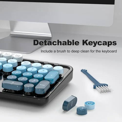 Miniatura 5 de Combo de teclado y mouse inalámbricos, teclado retro de tamaño completo de 2.4 GHz con teclado numérico y mouse inalámbrico para Negro azul
