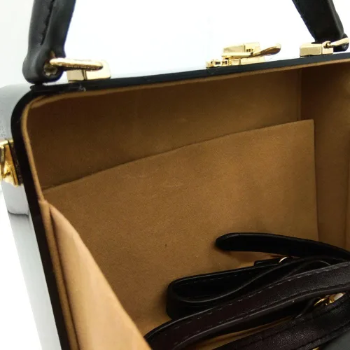 Miniatura 8 de Estuche rígido vintage de acrílico para radio bolso de mano para mujer bolso cruzado de hombro Negro