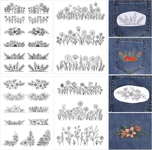 Miniatura 10 de 4 hojas de patrones de bordado estabilizador soluble en agua, bordado de puntada de palo, papel floral, diseños de margaritas, estabilizador