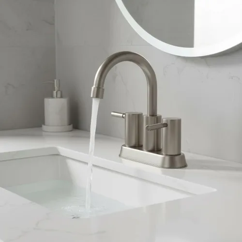 Miniatura 2 de IKEBANA Grifo de baño de níquel cepillado, grifos de lavabo de baño de 2 asas tipo centerset, boquilla giratoria de arco alto de 360°, moderno grifo