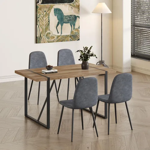 Miniatura 27 de Juego de mesa de comedor UELKS para 4, juego de mesa de cena para 4, mesa de cocina de 55'' y sillas de gamuza con tela de napa, juego de 4, juego