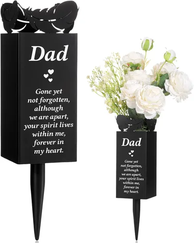 Miniatura 11 de Geosar Jarrones de Cementerio para Mamá de Metal para Tumba, Jarrón de Flores para Cementerio, Soporte de Flores Conmemorativo con Pico