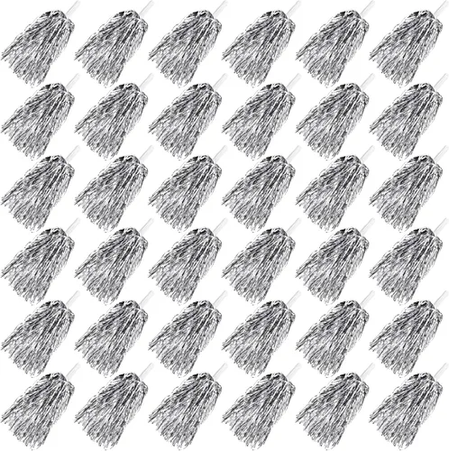 Miniatura 11 de HAVAGDTM 36PCS Cheerleading Pom Poms Metallic Foil Plastic Pom Poms with Baton Handle for Game Sports Squads Dancing Party Football Basketball Club