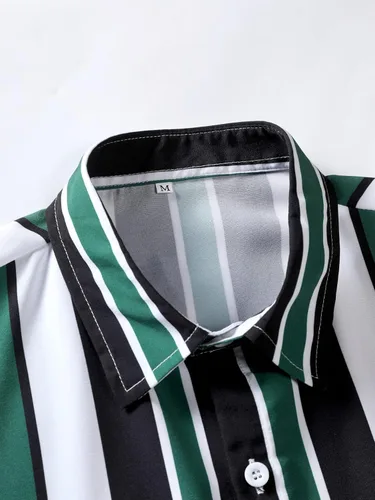 Miniatura 4 de OYOANGLE Conjunto de 2 piezas para hombre, camisa y pantalones cortos con botones y manga corta