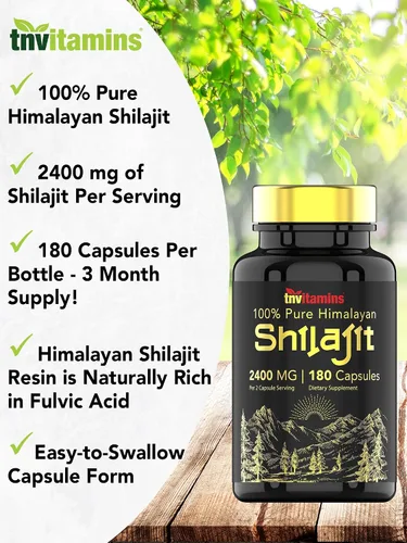 Miniatura 4 de tnvitamins Shilajit Cápsulas de 2400 mg - 180 cápsulas Cápsulas de resina Shilajit 100% pura del Himalaya para hombres y mujeres Suministro