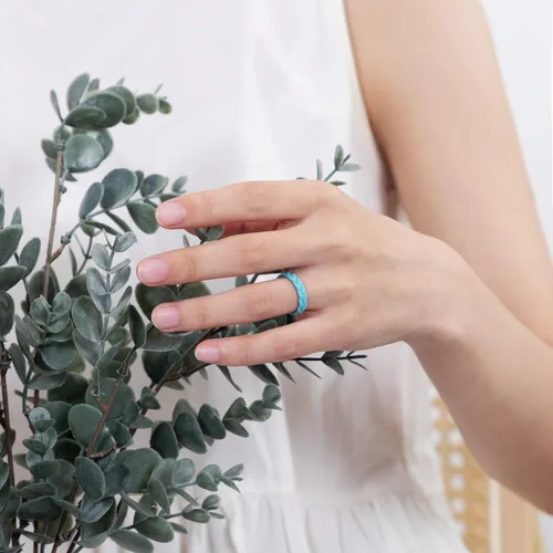 Miniatura 22 de Egnaro Anillos de boda de silicona para ella, conjuntos de novia de goma para mujer, bandas finas, diseño trenzado de hojas apilables con ranuras