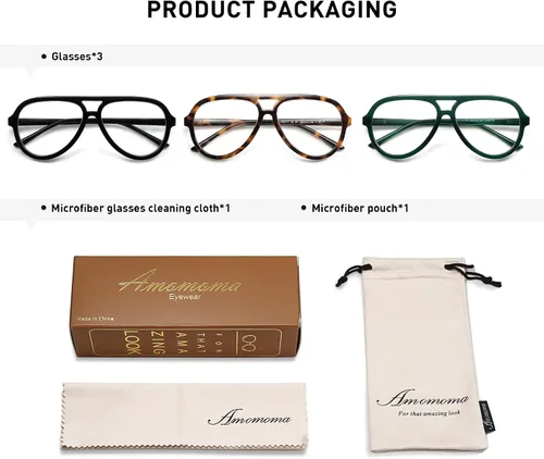 Miniatura 5 de AMOMOMA Paquete de 3 Gafas de Lectura Aviador Retro Extragrandes para Mujeres y Hombres, Marco Grande Clásico con Filtro de Luz Azul