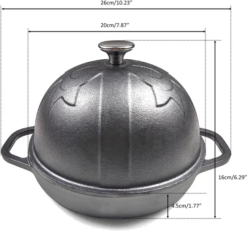 Miniatura 2 de HAWOK Cloche de pan de hierro fundido, diámetro.7.8 pulgadas/20cm, 0.95 cuartos de galón, molde para hornear masa madre pre-sazonado negro