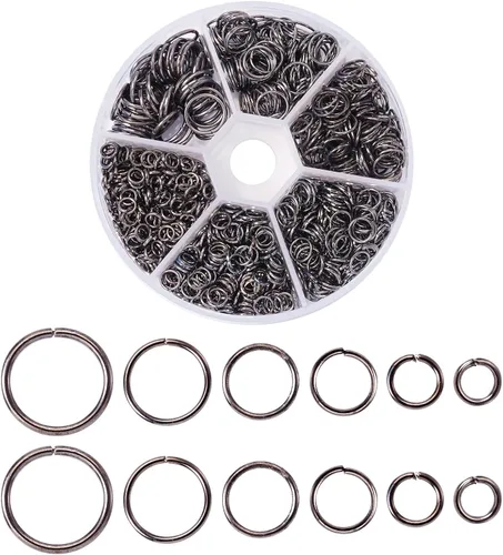 Pandahall - 1 caja/1745 anillos de hierro abiertos redondos para joyería de 0.157 in/0.197 in/0.236 in/0.276 in/0.315 in/0.394 in Gunmetal