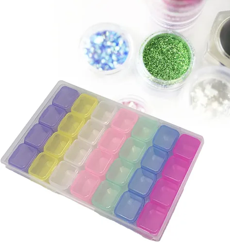 Miniatura 5 de Miskall Estuche organizador de plástico con 28 ranuras, transparente, decoración de accesorios de arte de uñas, caja organizadora de almacenamiento
