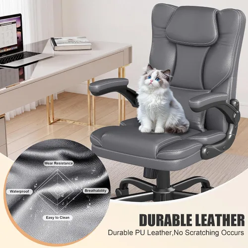 Miniatura 4 de Silla de oficina ergonómica con reposabrazos abatibles, 300 libras, respaldo medio, silla de escritorio de oficina con soporte lumbar, silla Gris