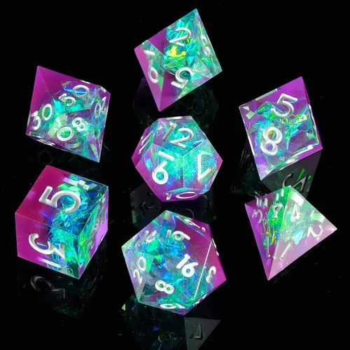 Miniatura 14 de Juego de dados DND de borde afilado de 8 piezas (extra D20) para Calabozos y Dragones – 2 D20 D4 D6 D8 D10 D12 D10% – Dados de resina poliédrica