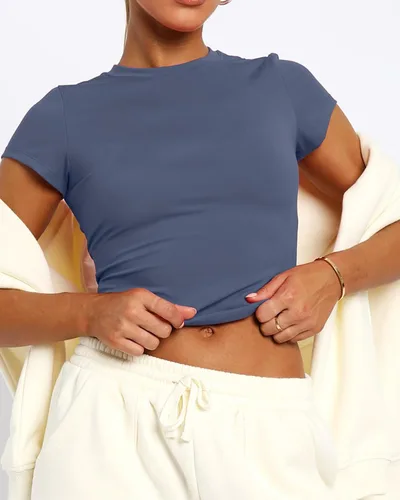 Miniatura 3 de Camisetas básicas de manga corta con cuello redondo para mujer de verano Y2K, lindas para salir, camisetas estilo bebé