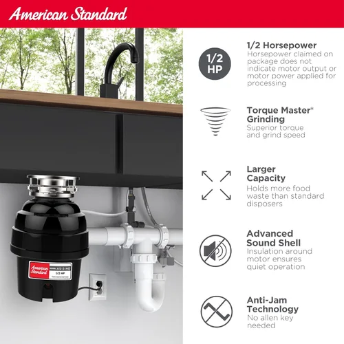 Miniatura 2 de American Standard 10-US-AS-5-HD Eliminación de basura Anti-Atasco Sistema de trituración de residuos de alimentos de acero inoxidable, de servicio
