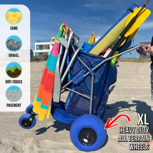 Miniatura 2 de RollX Carro de almacenamiento plegable con 4 ruedas de globo, neumáticos de playa traseros de 13 pulgadas y delanteros de 7 pulgadas