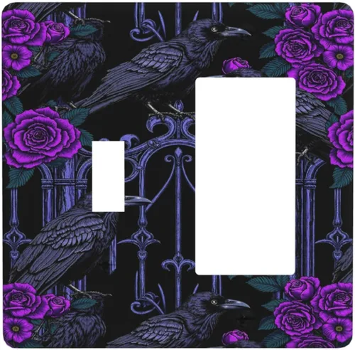 Miniatura 48 de Cubiertas Decorativas de Tomacorrientes Estilo Gótico Cuervo Flores Púrpuras 1 Gang Interruptor de Luz Simple Basculante Placa Cubierta Placas