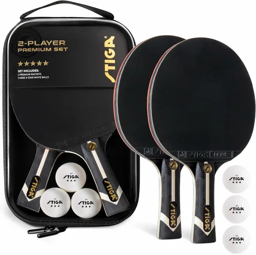 STIGA Juego de tenis de mesa premium para 2 jugadores – Incluye 2 paletas aprobadas por la ITTF, 3 pelotas de ping pong blancas de 3 estrellas y