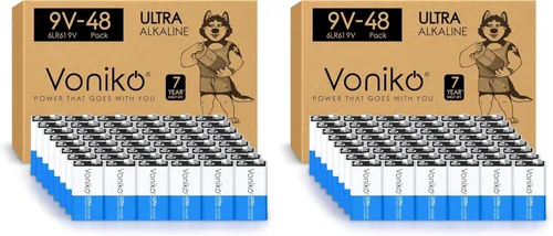 Miniatura 10 de Voniko Baterías de 9 V - Batería alcalina de 9 V paquete de 2 - Ultra larga duración con una vida útil de 7 años