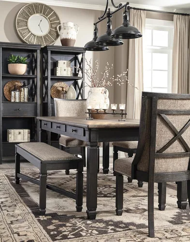 Miniatura 13 de Signature Design by Ashley Tyler Creek Farmhouse - Banco de comedor tapizado con patas cónicas, tela tejida pesada, madera, asiento de 19.5 pulgadas