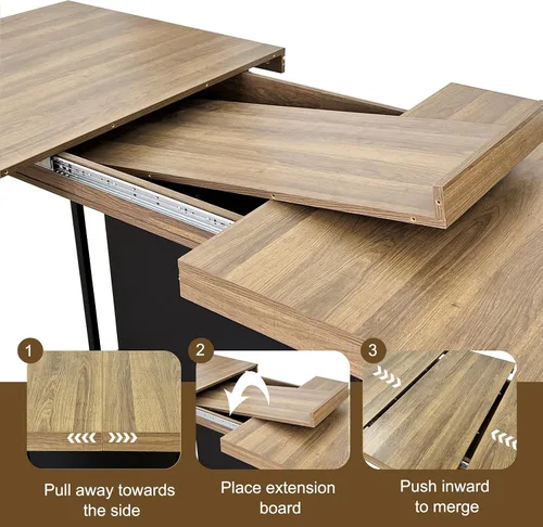 Miniatura 5 de Juego de mesa de comedor extensible marrón de 9 piezas para 8, 63 a 78.74 pulgadas, juego de mesa de cocina y comedor, mesa de comedor extensible