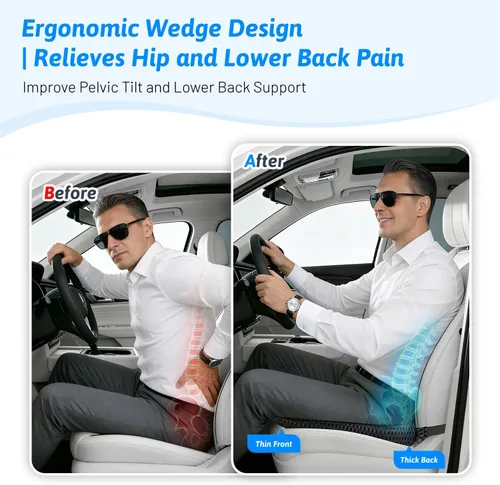 Miniatura 5 de Wedge Car Seat Cushion for Better Visibility & Sciatica Pain Relief - High Density Memory Foam, Non-Slip Ergonomic Car Seat Cushion for Driving