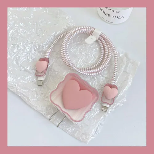 Miniatura 2 de Waves - Cable de datos con forma de corazón rosa de 18 W, 20 W, protector de cargador USB, protector de cable para auriculares, compatible