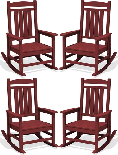 Miniatura 17 de KINGYES Mecedoras de polietileno de alta densidad para exteriores, sillas mecedoras para patio con soporte de 330 libras, balancín suave para porche