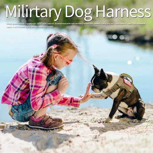Miniatura 2 de Chaleco táctico de servicio para perro, K9 ajustable militar de trabajo, resistente al agua, cómodo chaleco para perro MOLLE con asa (XS, caqui)