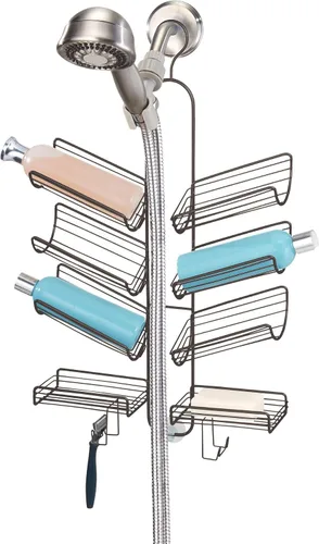 iDesign Verona - Organizador de baño colgante de metal para manguera de ducha de mano, espacio adicional para champú, acondicionador, jabón, Bronce