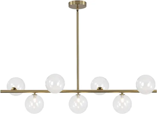 Miniatura 14 de BOKT Lámpara colgante recta de latón dorado con 6 luces, lámpara colgante de Sputnik lineal moderna de mediados de siglo, globo grande, isla