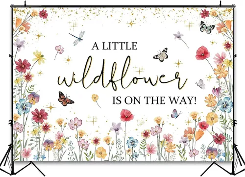 Miniatura 3 de Avezano Decoraciones de flores silvestres para baby shower, con texto en inglés "A Little Wildflower is On The Way", telón de fondo para baby