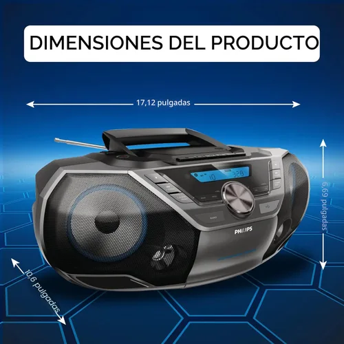 Miniatura 3 de Philips Reproductor de CD portátil Boombox Bluetooth con reproductor de cassette Todo en uno Potente sistema estéreo Boom Box Reproductor de CD