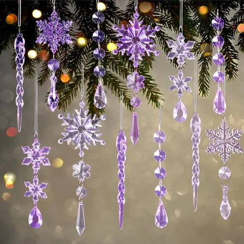 Miniatura 12 de GuassLee 36 piezas Adornos de Cristal para Árbol de Navidad - Copos de Nieve Acrílicos Azules Carámbanos Gota Cristal Adornos Colgantes para Árbol