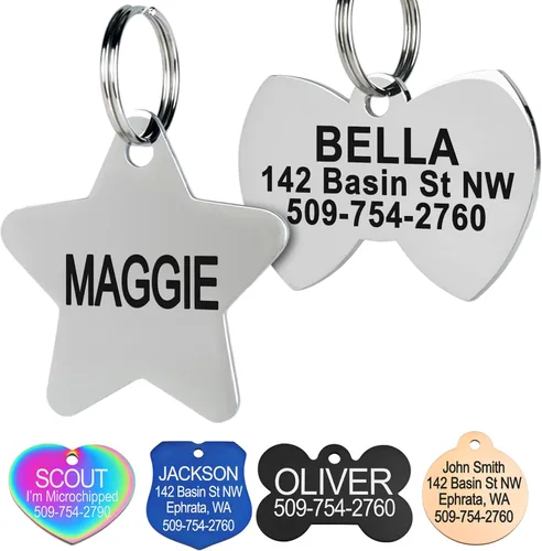 Miniatura 10 de Placa de identificación para mascotas, de acero inoxidable, etiquetas personalizadas para perros y gatos, hasta 8 líneas de texto personalizado