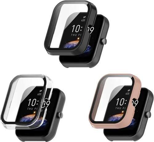 Miniatura 9 de Funda rígida compatible con Amazfit Bip 3 con protector de pantalla de vidrio templado, ultrafina, cobertura completa, para Amazfit Bip 3 Pro, azul