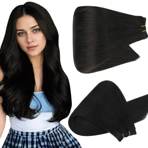 Miniatura 66 de Full Shine Extensiones de cabello humano, 18 pulgadas, mechones de trama, color #2 castaño oscuro, 3.5 onzas, cabello Remy para coser, doble trama