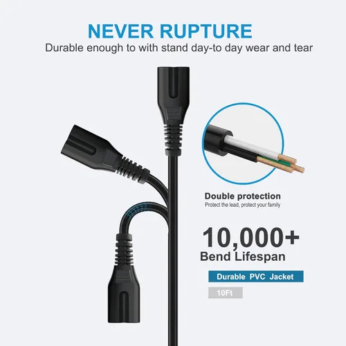 Miniatura 5 de Cable de alimentación de CA de 2 clavijas compatible con JBL Bar 2.1 3.1 5.1 9.1 Soundbar Altavoz JBL PartyBox 100 110 200 300 310 710 1000 Altavoz
