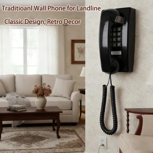 Miniatura 2 de Timbre de teléfono retro de pared para encendido/apagado, diseño clásico del teléfono 2544, teléfono vintage montado en la pared con base de metal