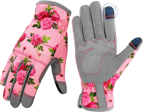 Miniatura 8 de YRTSH Guantes de cuero para jardinería para mujer, guantes de jardín flexibles y transpirables, guantes de trabajo a prueba de espinas