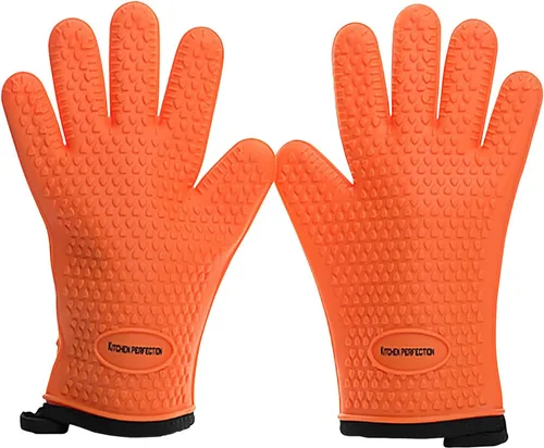 Miniatura 16 de KITCHEN PERFECTION Guantes de silicona para horno ahumador -Guantes de barbacoa extremadamente resistentes al calor-maneja la comida caliente