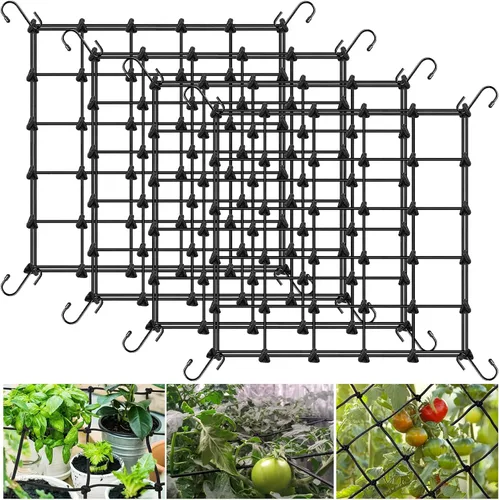 Miniatura 11 de Red de enrejado para tienda de cultivo de 2 x 4 pies, paquete de 3 redes elásticas resistentes con ganchos de acero, soporte hidropónico flexible
