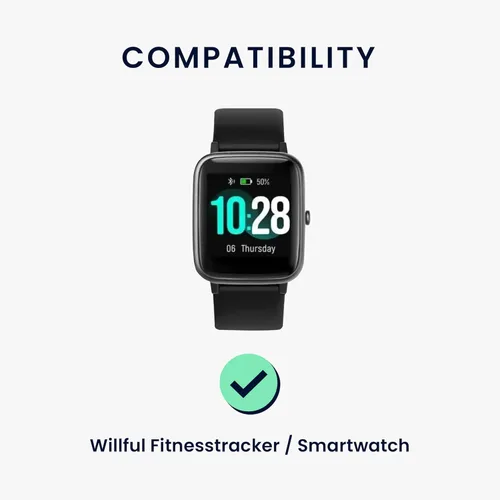 Miniatura 6 de kwmobile Correas compatibles con Willful Fitnesstracker/Smartwatch Straps – 2 correas de silicona de repuesto – Negro/Rosa polvoriento