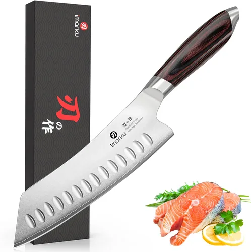 imarku Santoku Chef Knife 7 Inch, Ultra Sharp High Carbon Stainless Steel Japanese Kitchen Knife with Hollow Edge | Ergonomic Pakkawood Handle, Gift