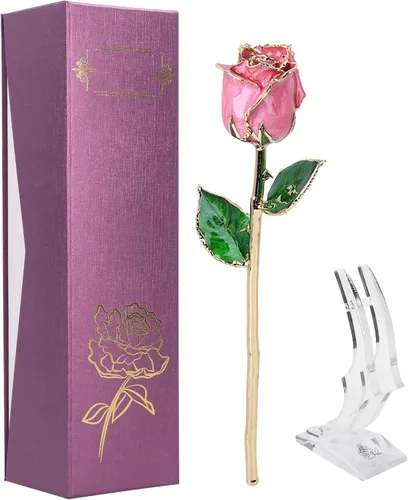 Miniatura 22 de Ejoyous Regalo de rosa para el día de la madre para mamá, rosa sumergida en oro de 24 quilates chapada en oro real preservada para siempre con Rosa